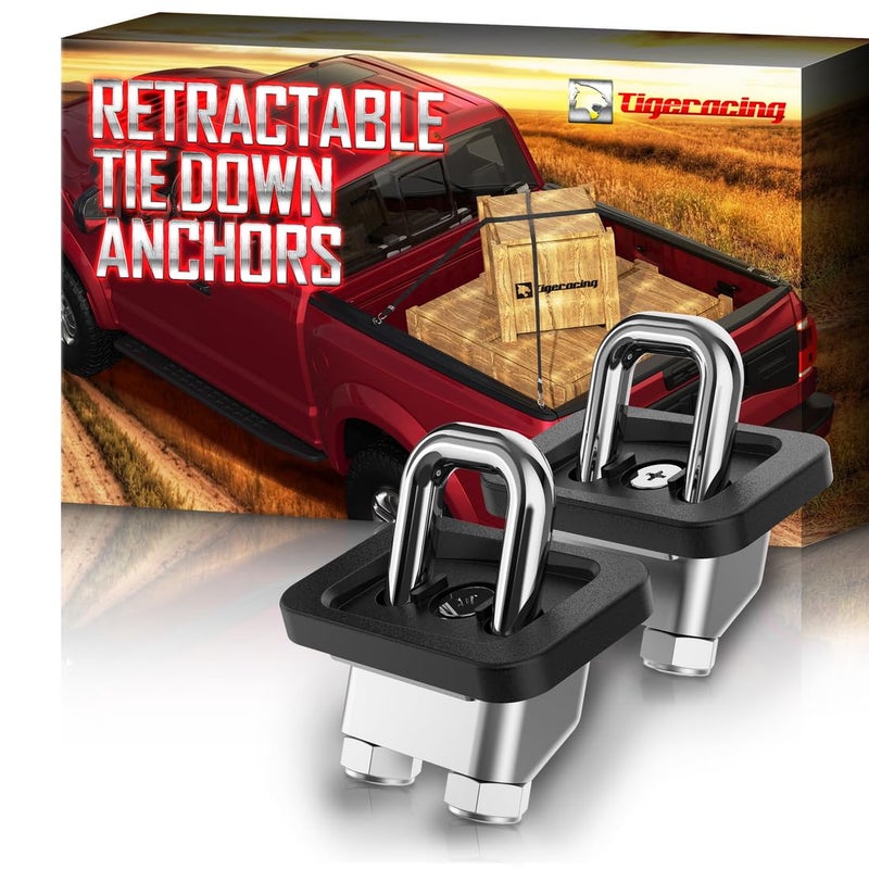 Tigeracing Inner Bed Tie Down Anchors Retractable Truck Bed D Ring Compatible with 2007+ Silverado & Sierra 1500 2500 3500/2015+ Colorado & Canyon - 3000LBS Capacity Only Fit SideWall of 2 - Image 1